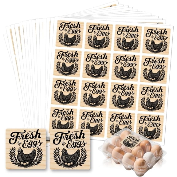 320 Pcs Farm Fresh Egg Carton Labels Chicken and Leaf Egg Stickers Square Egg Packaging Tags Waterproof Self-Adhesive Stickers