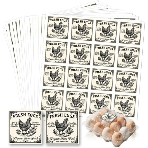 320 Pcs Farm Fresh Egg Carton Labels Square Fresh Chicken Egg Stickers Waterproof Self-Adhesive Stickers for Box Container Carton Farm Supplies