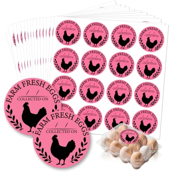 320 Pcs Farm Fresh Eggs Carton Labels Pink Round Egg Handling Stickers Fresh Laid on Stickers PET Adhesive Egg Packaging Sticker for Box Container Carton Farm Supplies