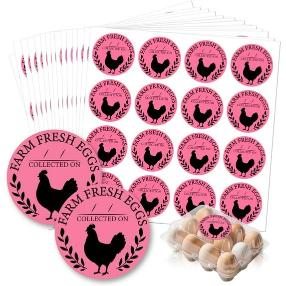 320 Pcs Farm Fresh Eggs Carton Labels Pink Round Egg Handling Stickers Fresh Laid on Stickers PET Adhesive Egg Packaging Sticker for Box Container Carton Farm Supplies