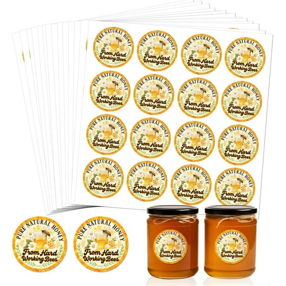320 Pcs Fresh Honey Bee Stickers Pure Natural Honey Stickers from Hand Working Bees Sticker Waterproof Cute Bee Labels for Box Container Carton Farm Supplies 2 Inch