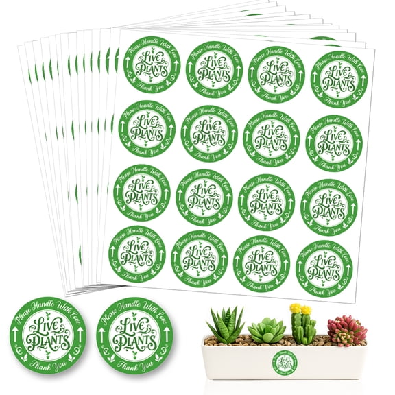 320 Pcs Green Live Plants Stickers 2 Inch Please Handle with Love Stickers Fragile Thank You Shipping Labels Round Self-Adhesive Lables