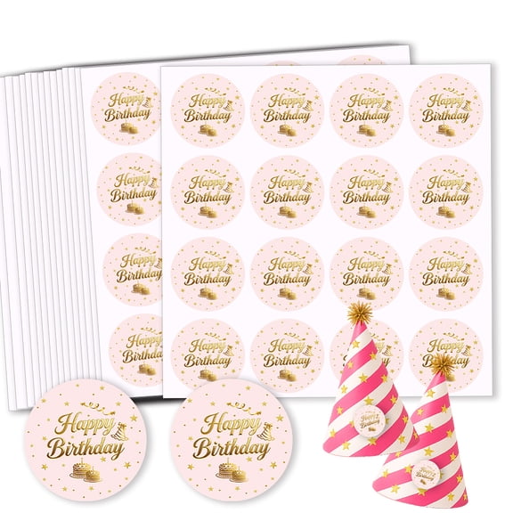 320 Pcs Happy Birthday Stickers 2 Inch Round Waterproof Labels Self-Adhesive Birthday Seal Label Sticker Personalized Gold Foil Stamping Birthdays