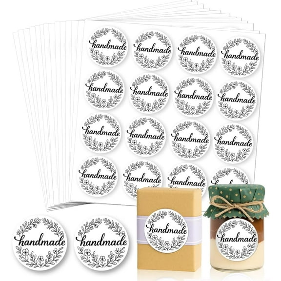 320 Pcs Homemade Stickers Leaf Pattern Jar Canning Label Stickers Round Self-Adhesive Packaging Sticker