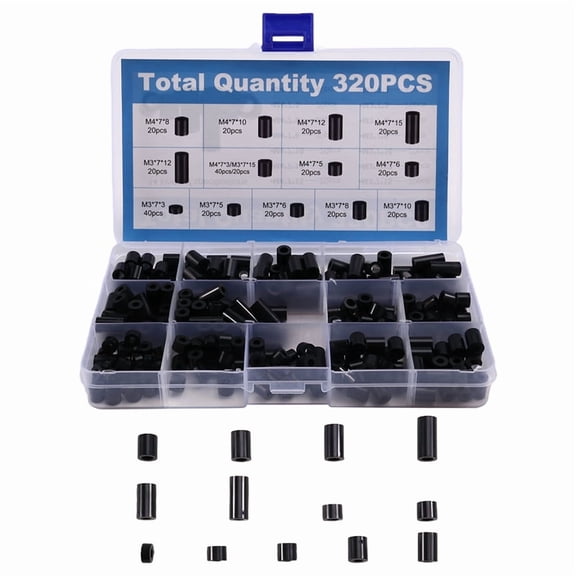 320 Pcs Straight-Through Hollow Plastic Isolation Column Straight-Through Column Sleeve Insulating Column Set,1 set * Straight-through Isolation Column(320pcs),Black