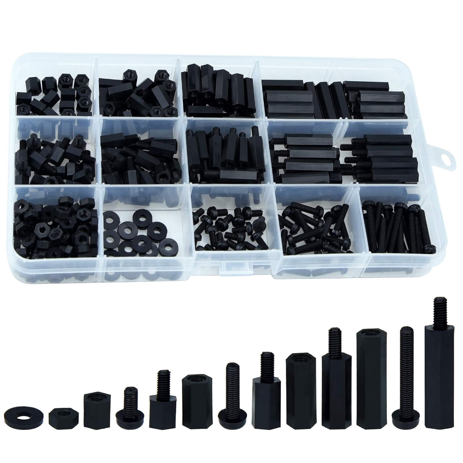 320-Piece 3 Nylon Hex Spacer Column Kit, Male and Female Threaded Screws and Nuts, Motherboard Circuit Board Spacer Column Installation Hardware Spacer Column Set (Black)