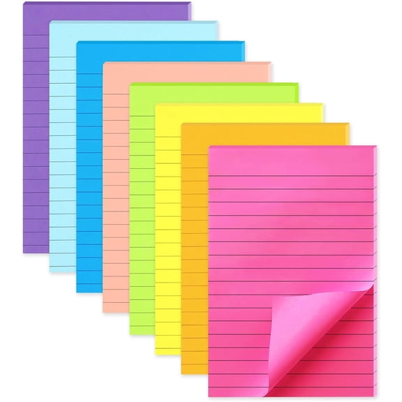 320 Sheets Lined Sticky Notes 4x6 Sticky Notes with Lines 8 Pack Ruled Post Sticky Colorful Super Sticking Power Memo Pads Its Big Sticky Notes 8 Bright Multi Colors 40 Sheets/Pad