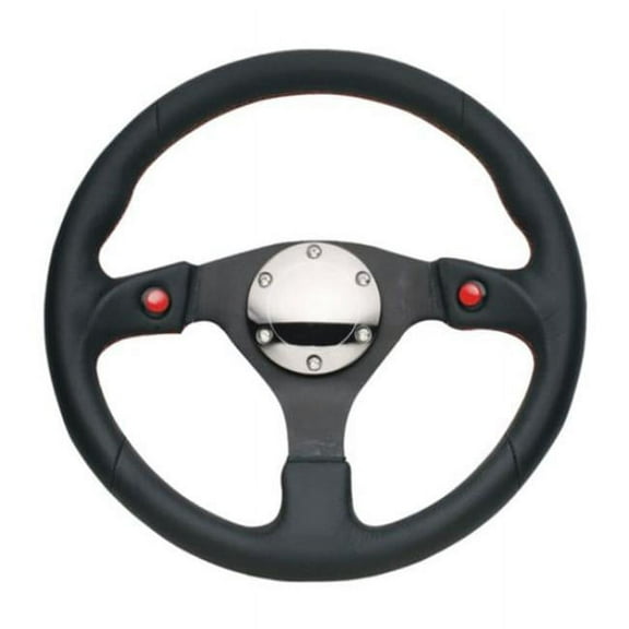 320 mm Reinforced Steering Wheel, Black Leather with Dual Buttons
