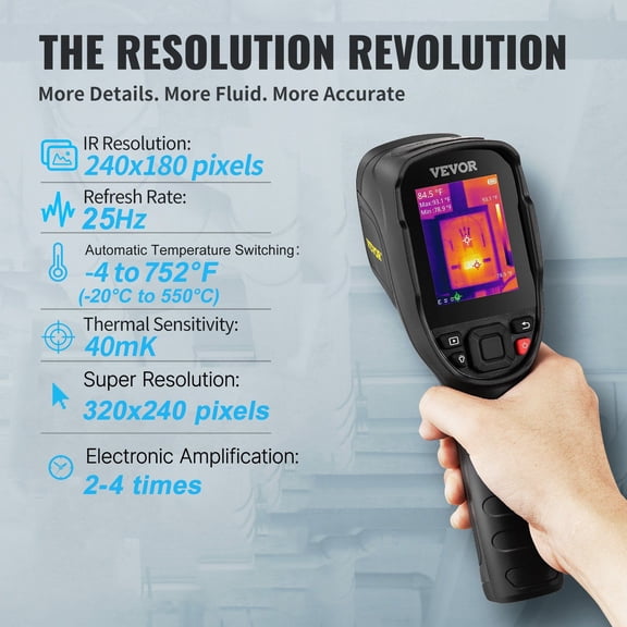 320 x 240 Pixels Thermal Imaging Camera, 25Hz Refresh Rate, -4F to 752F Detection, 32GB Built-in Storage, Long-Lasting Battery
