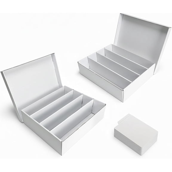 3200-Count Trading Cardboard Storage Boxes 2 Pack, 4 Row White Card Box with 32 Dividers, MTG, TCG Card Organizer