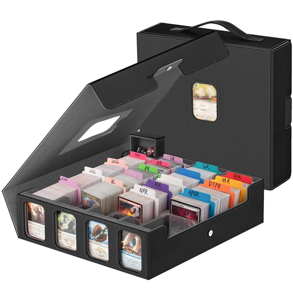 3200+ Trading Card Storage Box with Commander Display, 4-Row TCG Card Box with Portable Handle, Compatible for TCG/MTG/Magic Cards, 30 Colorful Divider, 8 Supporters, US Design Patent