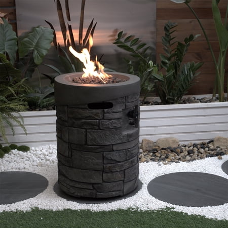 32000 Btu, Csa Certification Diameter 20 Inch Round Outdoor Gas Fire Pit,Contain 2.5Kg Lava Stone and Rainproof Cover,Magnesium Oxide Cultured Stone Surface Finished,, More Suitable for Outdoor Garden