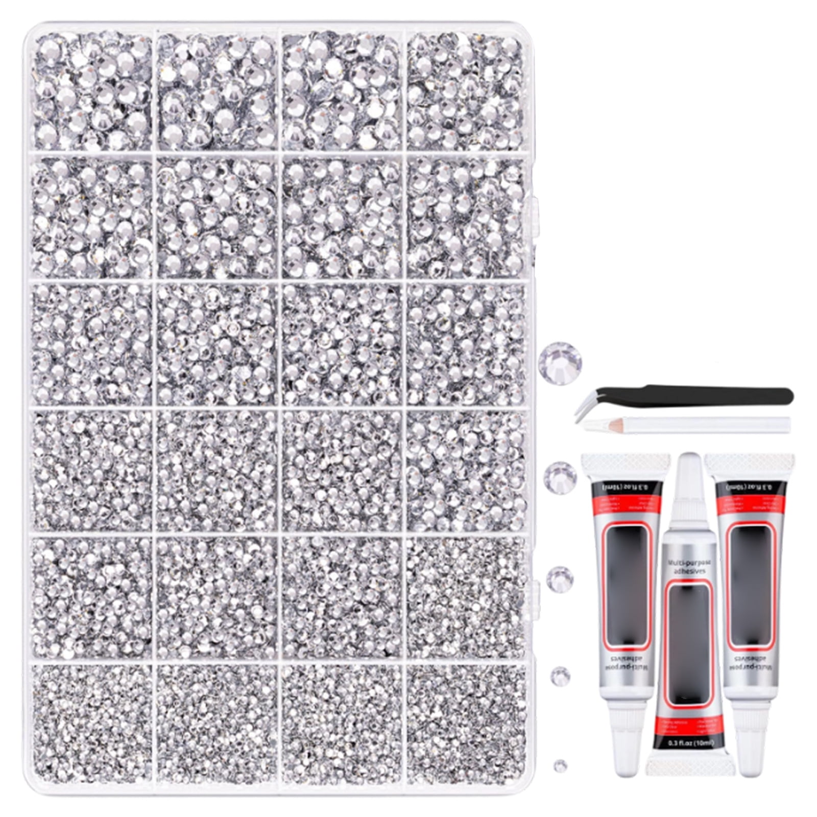32000 Pcs 3mm Black Silver Resin Flat Back Rhinestones, 3 Glue + 1 Tweezer + 1 Glue Pen, DIY Rhinestone for Clothes Nails Phone Crafts Decoration