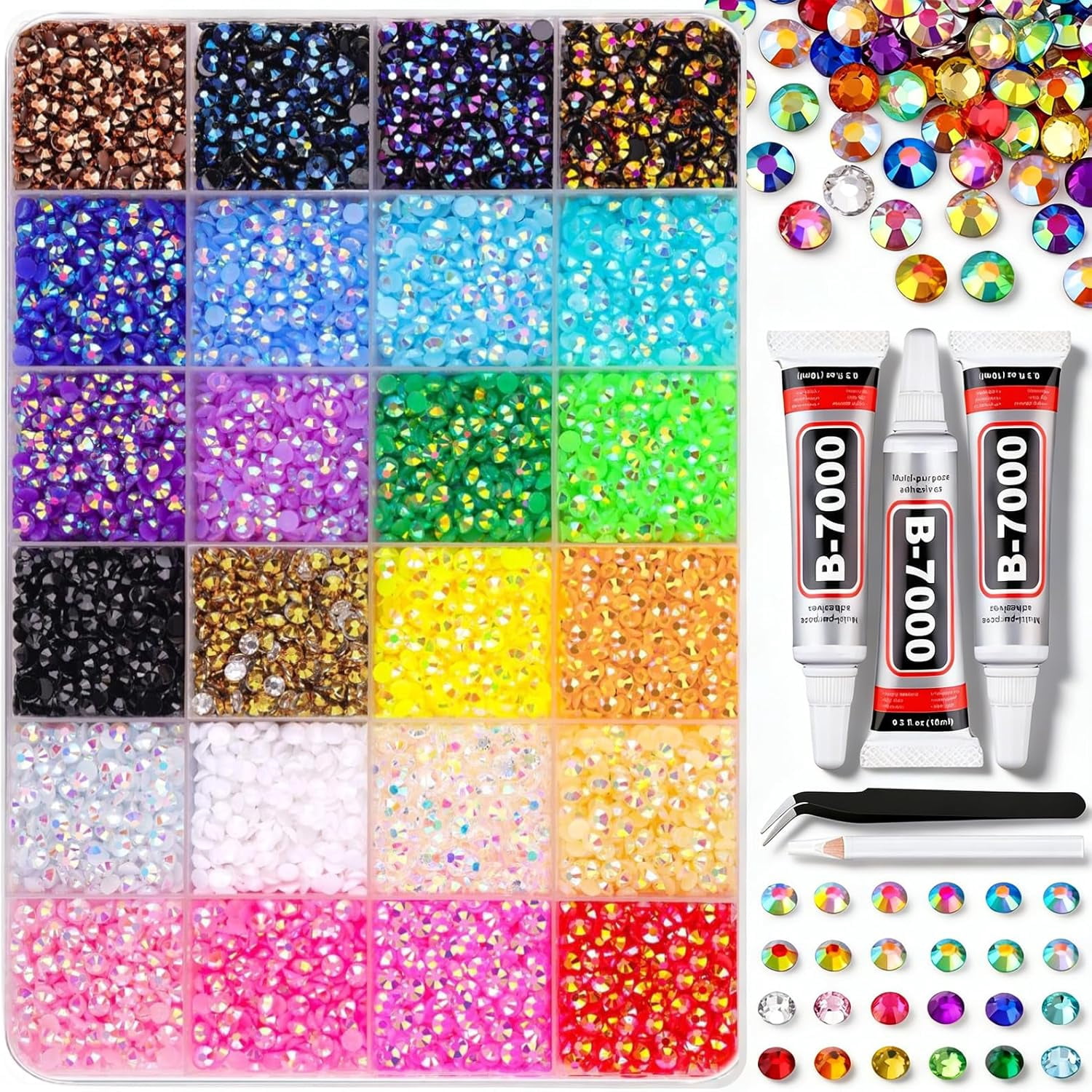 32000 Pcs Colorful DIY Resin Rhinestone Kit, 2-3 mm Multicolor Flatback ...