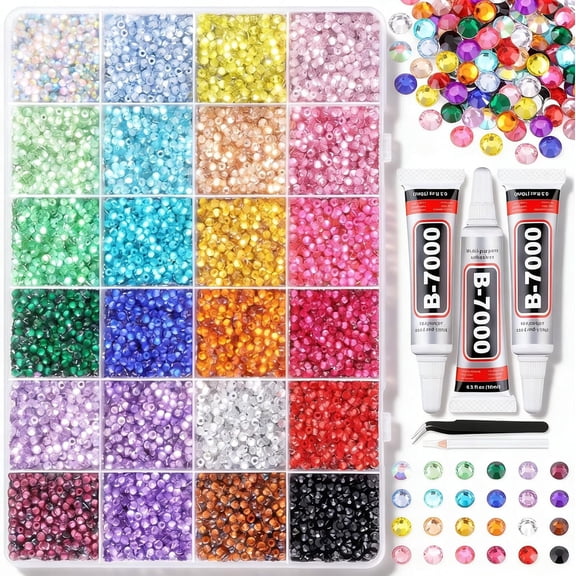 32000 Pcs Colorful DIY Resin Rhinestone Kit, 2-3 mm Multicolor Flatback Small Gems Bedazzling Kit for Diamond Art, Clothes, Shoes,Nail Art,Book Decor & Bling DIY Crafting Projects (24 Grids 24000 A)