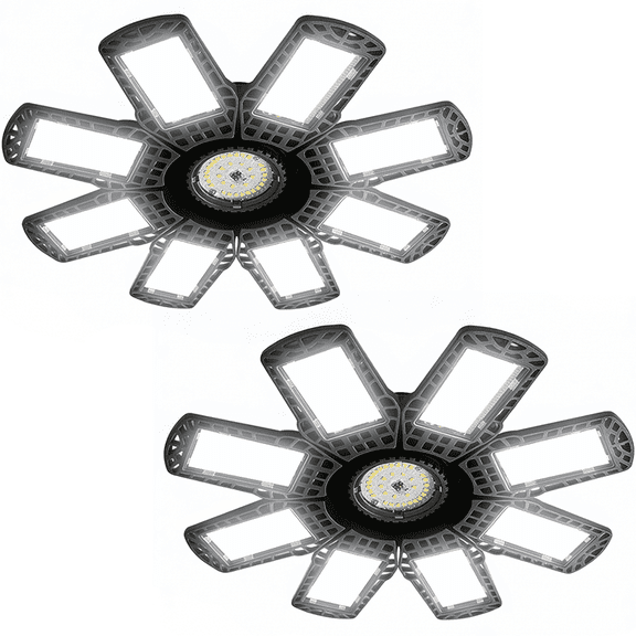 32000LM 6500K LED Garage Lights Ceiling Light with 8 Adjustable Panels Ultra Bright Deformable LED Shop Light for Garage Basement Workshop 350W , 2 Pack