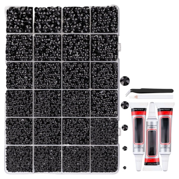 32000Pcs Bedazzler Kit with Rhinestones,1.5-5mm Resin Rhinestones, Diamond Art Accessories with Skin-Safe Glue for DIY Jeans & Book Decor - (32000Pcs_Black)