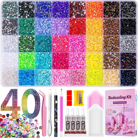 40-Color Resin Jelly Bedazzler Kit, 32000Pcs Rhinestones Teen Girl Bedazzling Kit for Crafts, Complete Diamond Art & DIY