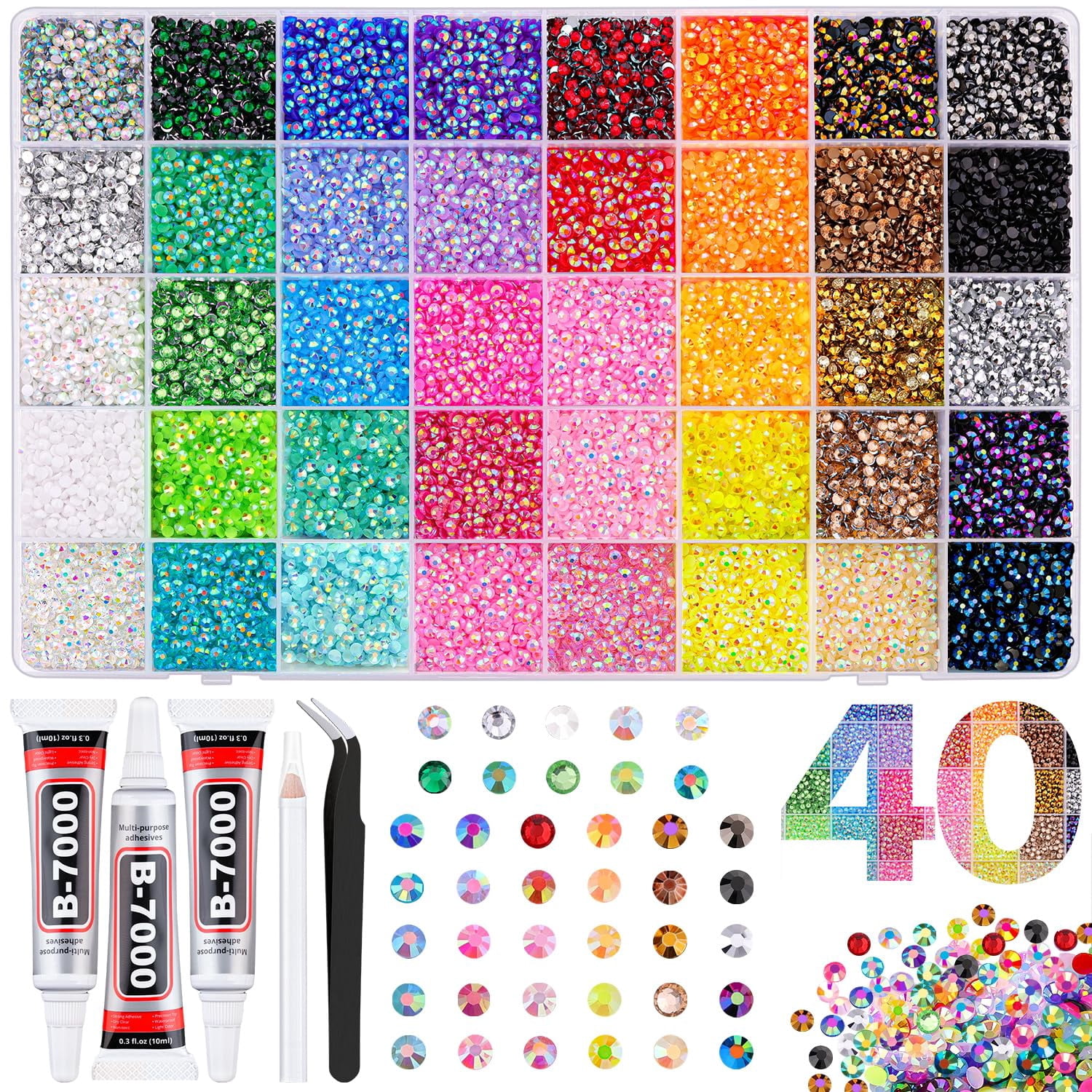 32000Pcs Jelly Rhinestones Bedazzling Kit with Glue, 3mm Resin Flatback Gems for Crafts Nail Art Shoes,A