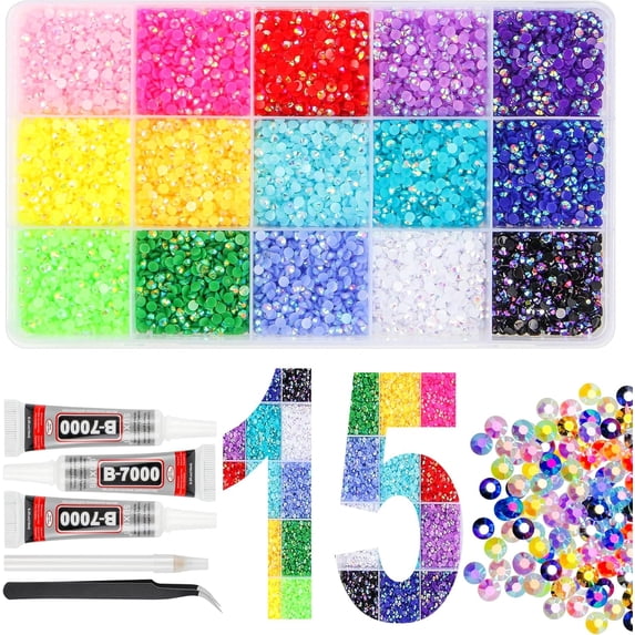 32000Pcs Jelly Rhinestones Bedazzling Kit with Glue, 3mm Resin Flatback Gems for Crafts Nail Art Shoes,F