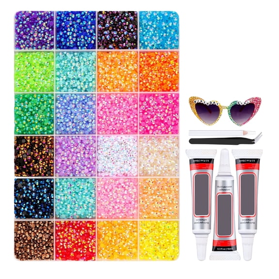 32000Pcs Resin Jelly Rhinestones Bedazzler Kit - 3mm Multicolor Flatback Gems for Diamond Art & Makeup, Professional DIY Kit with 3 Jewelry Glue Tubes, Pickup Pen & Tweezers for Nail Art & Crafts