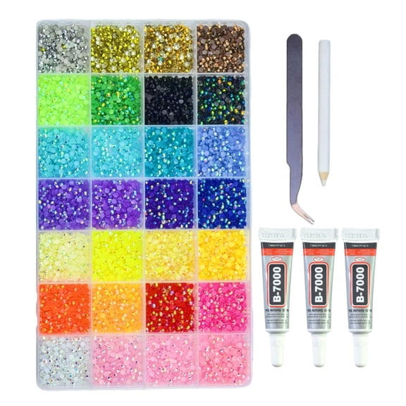 32000Pcs Resin Jelly Rhinestones for Bedazzling, Mixed-Color Flatback Gems for Diamond Art, Bedazzler Kit with 3Pcs Jewelry Glue for DIY Crafting Crafts Book Shoes Nail Art