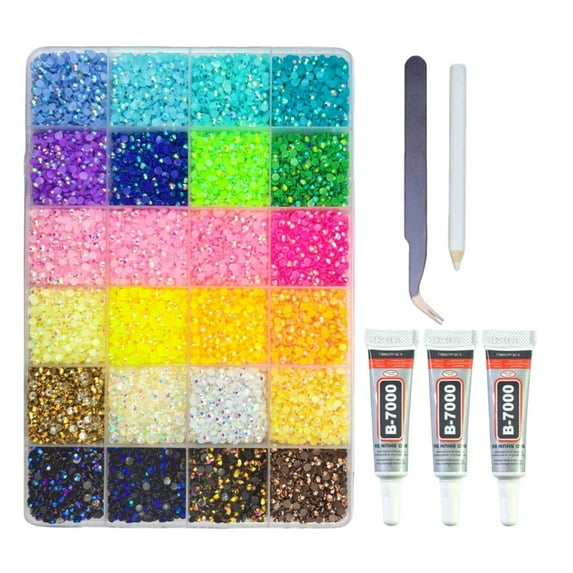 32000Pcs Resin Jelly Rhinestones for Bedazzling, Mixed-Color Flatback Gems for Diamond Art, Bedazzler Kit with 3Pcs Jewelry Glue for DIY Crafting Crafts Book Shoes Nail Art