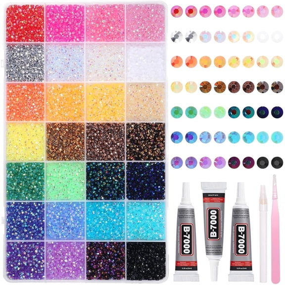 32000Pcs Rhinestones Bedazzling Kit with Tools, 3mm Color Resin Rhinestones for Bedazzling, Flatback Resin Gems for Crafts, Bedazzler Kit for Clothing Shoes DIY Face Makeup Tumblers