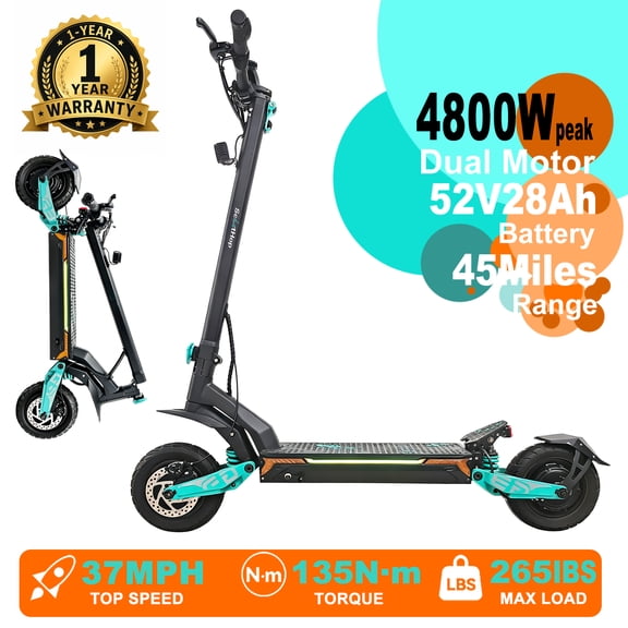 Adult Electric Scooter,4800W Peak Dual Motor 37MPH 28Ah 45Miles Range