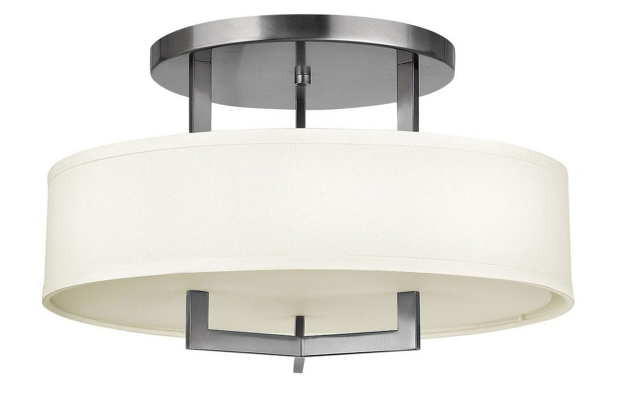 Hampton 20" Antique Nickel 3-Light Transitional Semi-Flush Mount with Off-White Linen Shade