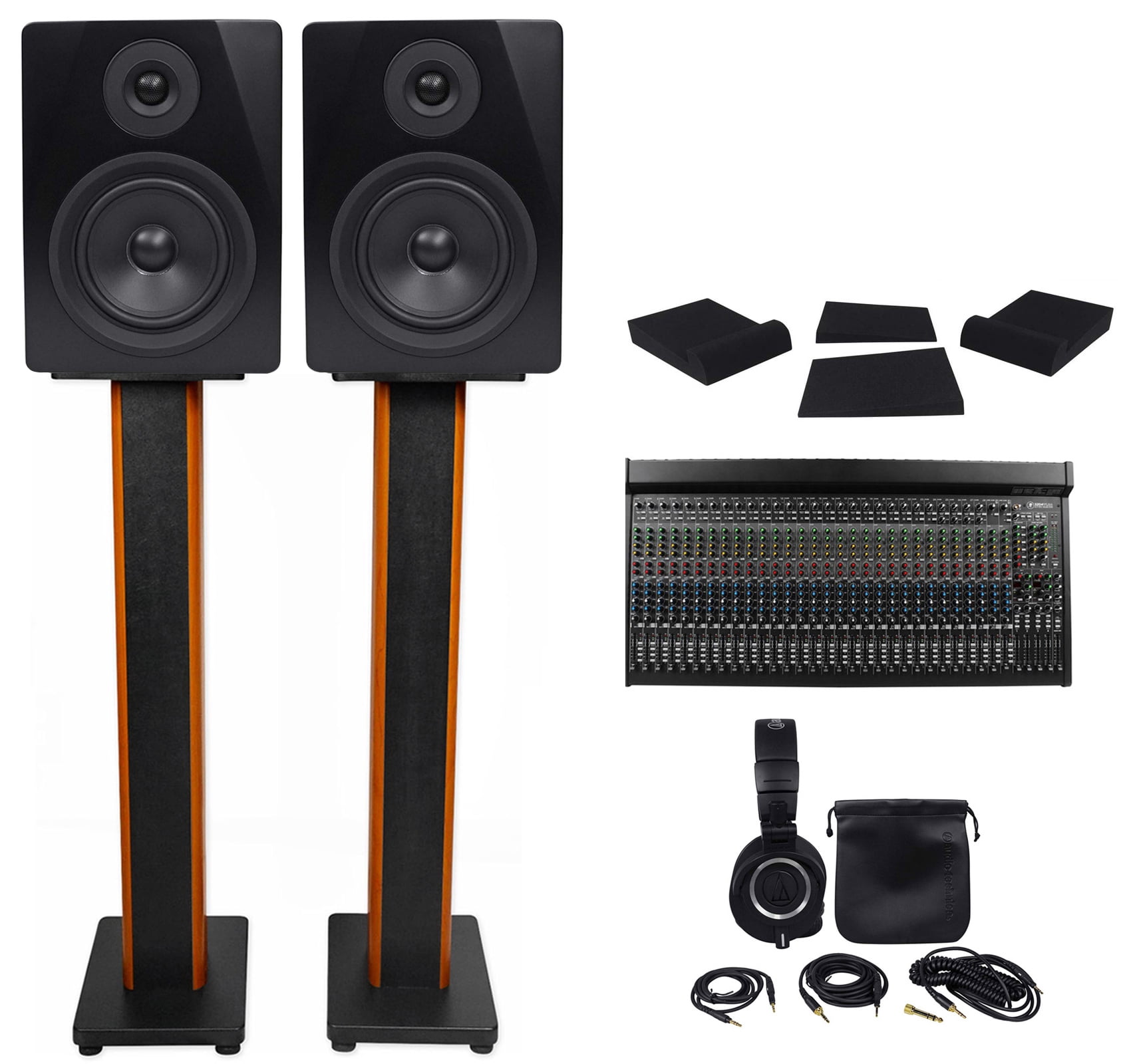 3204VLZ4 Mixer+(2) Rockville ASM5 5.25" Monitors+ATH-M50X Headphones+36" Stands