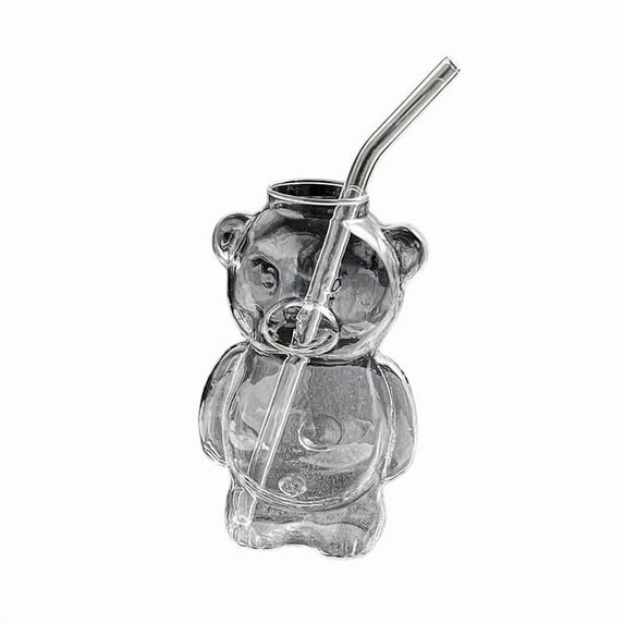 320ML Cartoon Bear Shaped Coffee Mug Cute Bear Mug Glass Cup with Straw Transparent Innovative Milk Coffee Water Cups,1 x Bear Cup 1 x straw,As Shown