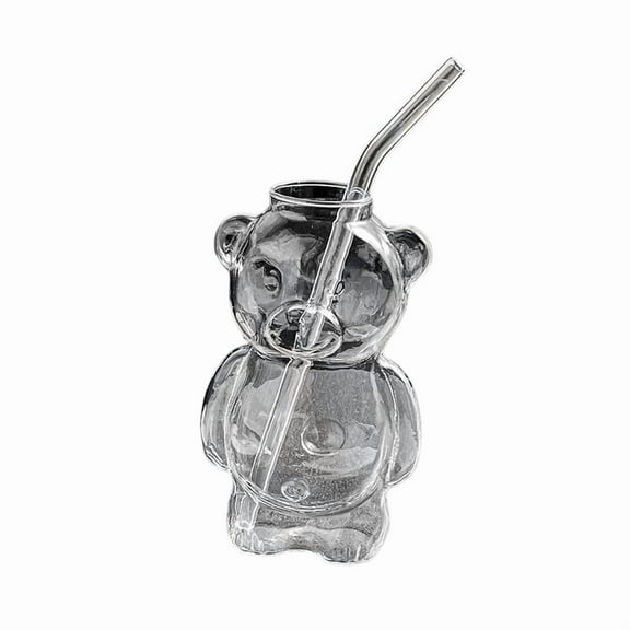 320ML Cartoon Bear Shaped Coffee Mug Cute Bear Mug Glass Cup with Straw Transparent Innovative Milk Coffee Water Cups,1 x Bear Cup 1 x straw,As Shown