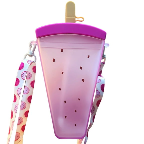 320ML Plastic Water Bottles, Cute Watermelon Ice Cream Water Bottle with Straw, Anti-Fall Portable Popsicle Shape Water Cup for Girls