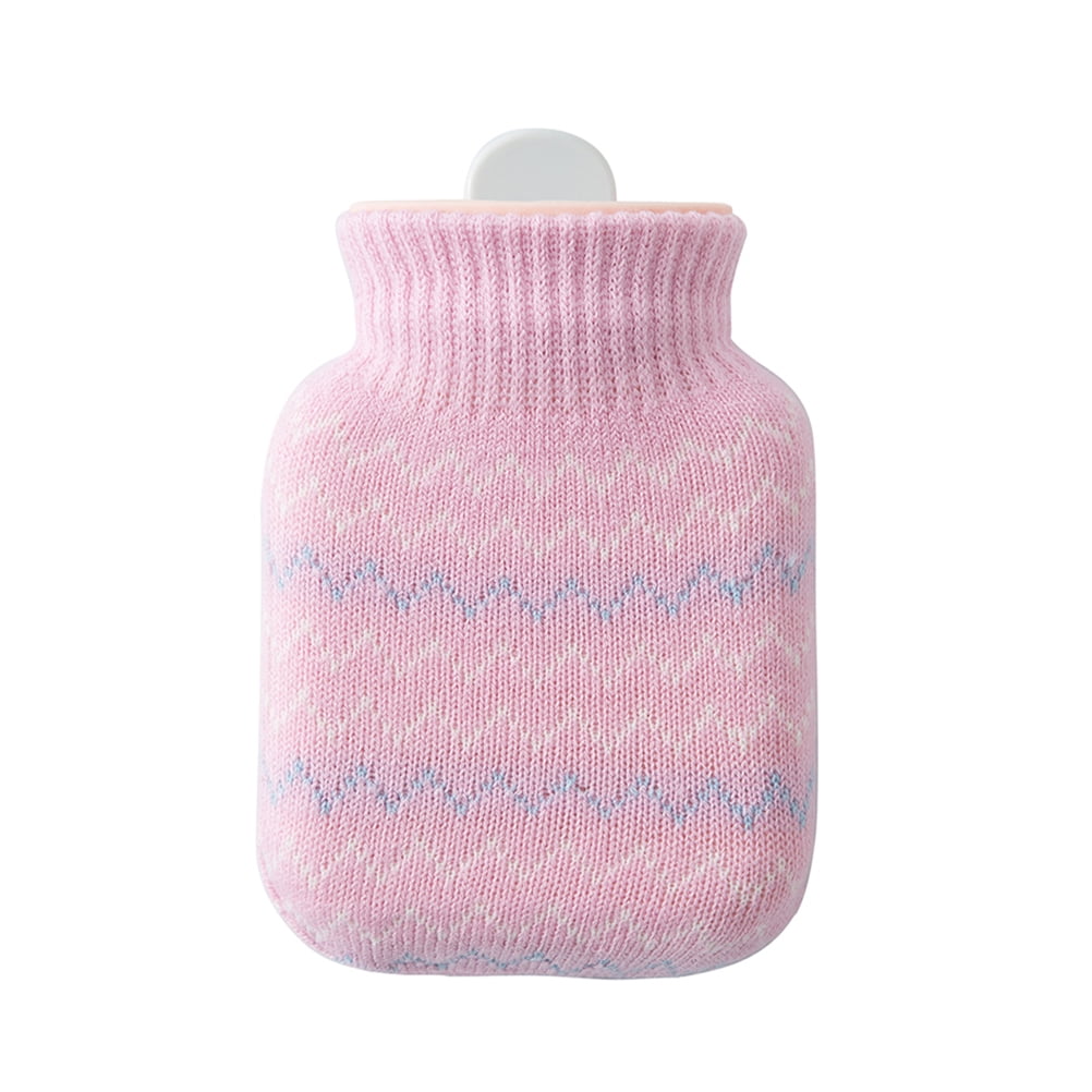 320ML Silicone Hot Water Bottle Heating Bottle Portable Mini Hot Water Bag  with Knit Cover (Light Grey) 