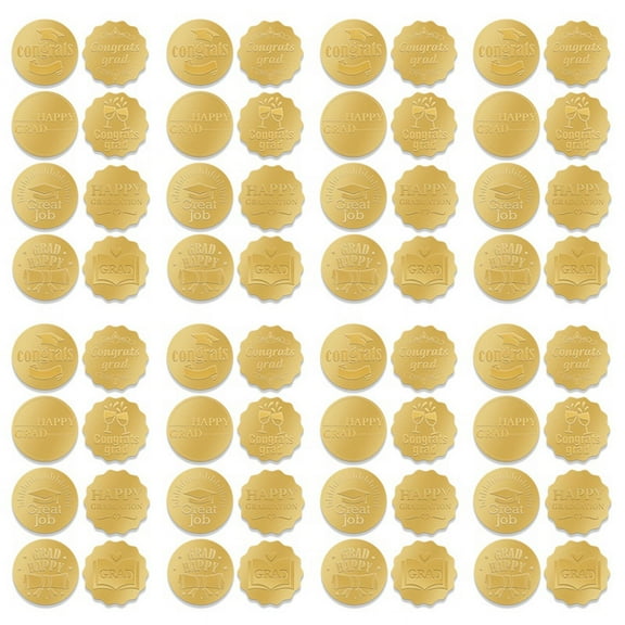320PCS Graduation Stickers Gold Coin Stickers Gold Embossed Graduation Cap and Diploma Seals Stickers for Envelopes