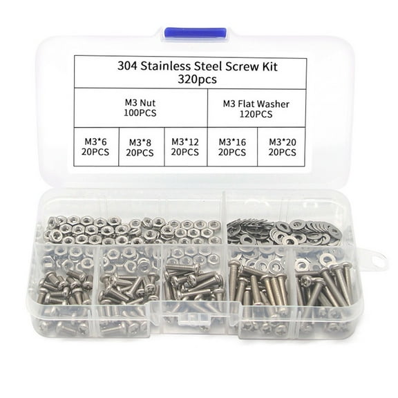 320Pcs 3Mm Stainless Steel Hexagon Screws Bolt Nuts With Washer Assortment Kit