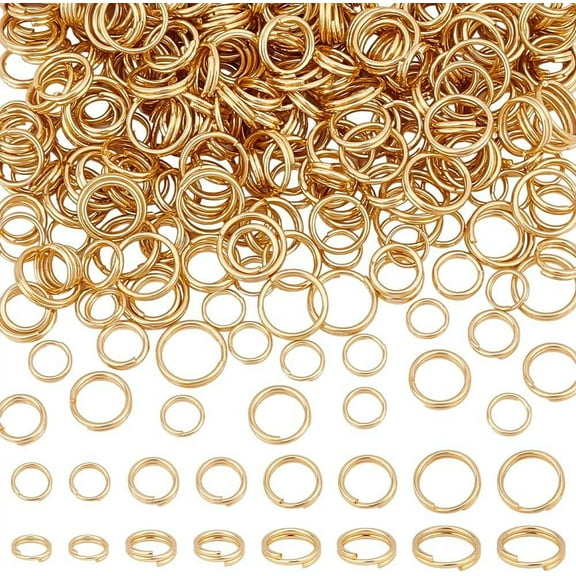 320Pcs 4 Sizes 18K Gold Plated Stainless Steel Jump Rings Double Loops Mini Key Rings Small Metal Rings Connectors for Keychains Jewelry Necklaces Bracelets Earrings