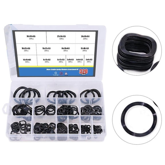 320Pcs Carbon Steel Compression Type Wavy Wave Crinkle Spring Three Wave Washers