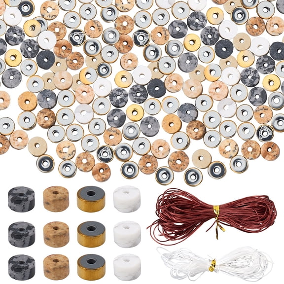 320Pcs Flat Stone Beads 4MM Flat Round Gemstone Beads Strands with 20M Jewelry Cord Healing Energy Heishi Disc Stone Spacers