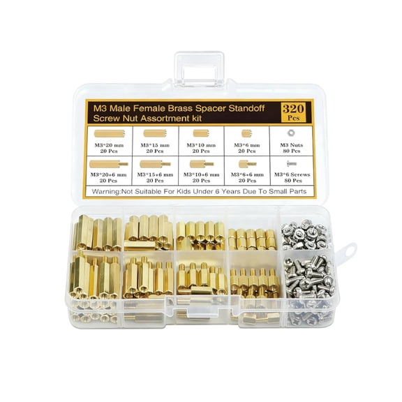 320Pcs M3 Standoff Screws and Nuts Kit, Brass Motherboard Standoffs Hex Spacers, PCB Standoffs Mounts for DIY Computer Build, Circuit Board, Raspberry Pi and Electronic Projects