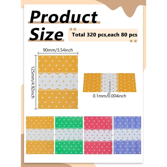 320Pcs Paper Wrapping Bag Mixed Color Packaging Paper Rectangle with Polka Dot Pattern Bakeware Bag for Wedding Birthday Christmas Chocolate Candy 125x90x0.1mm