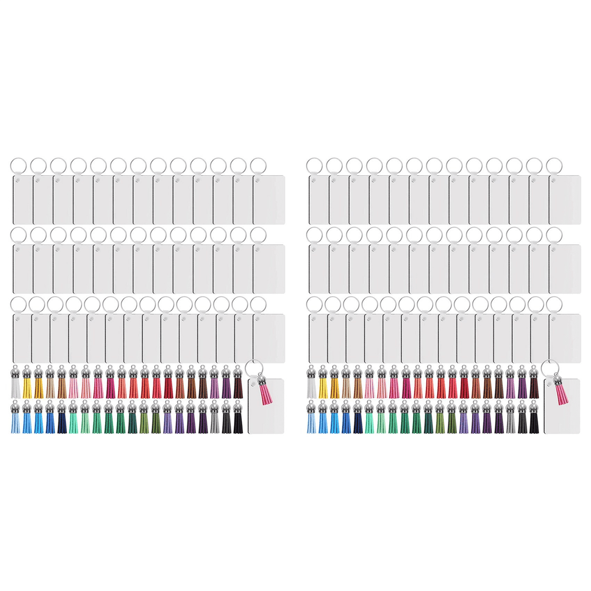 320Pcs Sublimation Keychain Blanks Set Key Rings Sublimation Blanks Heat Transfer Keychain Tassels MDF Blank-Rectangle