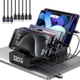 thumbnail image 1 of 320W Charging Station for Multiple Devices, 10-Port USB C Fast Charger Stations for MacBook, iPhone, Android Cell Phone, iPad, Tablet, Family Multi-Device Organizer Charging Dock, Black, 1 of 7