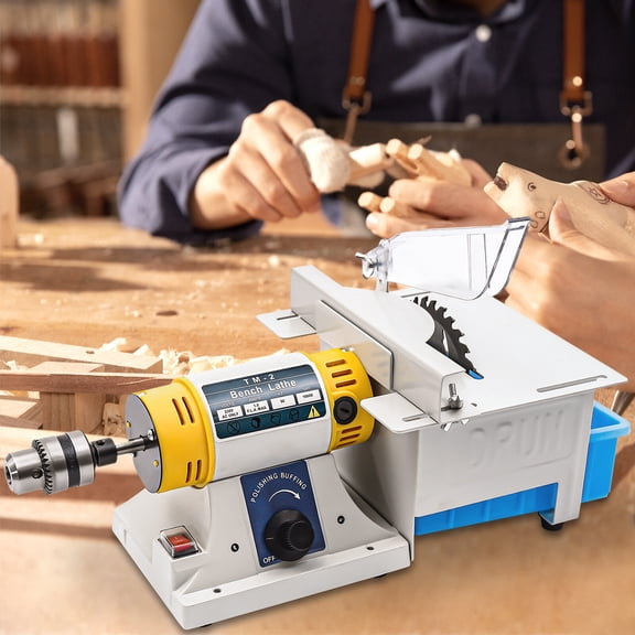320W Electric Grinding Machine with Table Saw, 800-10000r/min Speed Adjustable, Multi-functional Mini Table Saw for Woodworking 110V