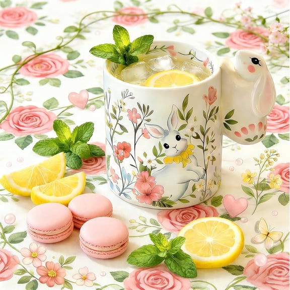 320ml Easter Bunny Cup,Ceramic Coffee Mug with Cute Bunny Handle,Cute Rabbit Themed Cups Ceramic Mug, Cute Rabbit Themed Cups For Easter, Spring, Party, Home Decor (1PCS) P