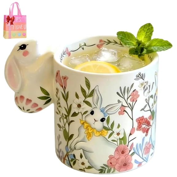 320ml easter bunny cup, Ceramic Coffee Mug with Cute Bunny Handle, Cute Rabbit Themed Cups for Easter, for Easter, Spring, Party, Home Decor (1pcs)