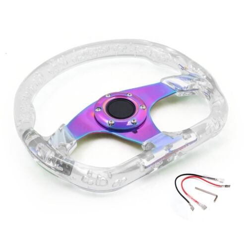 320mm 12.5inch Acrylic Racing Steering Wheel 6 Holes Neo Chrome & Transparent