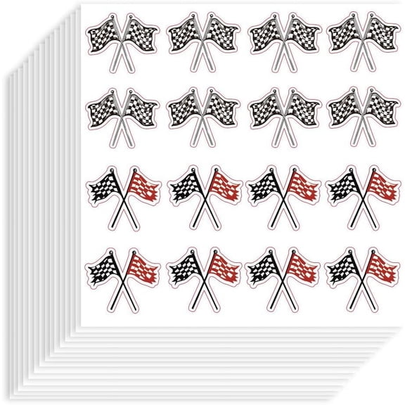 320pcs Racing Flag Stickers 3.54x3.54 inch Self-Adhesive Paper Decorative Stickers Checkered Black White and Red Flag Decals
