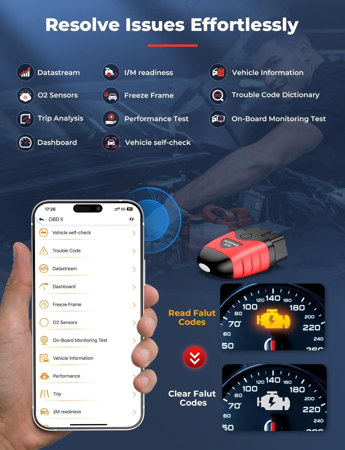 3210 Bluetooth OBD2 Scanner, Check Engine Light Car Code Reader ...